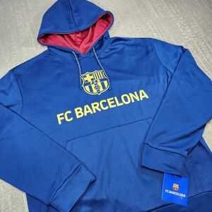 FC‎ Barcelona Hoodie Men Medium Blue Pullover Soccer NEW Icon Sports Football